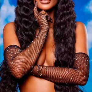 Miami Nights Rhinestone Fishnet Gloves NEW 🏷️